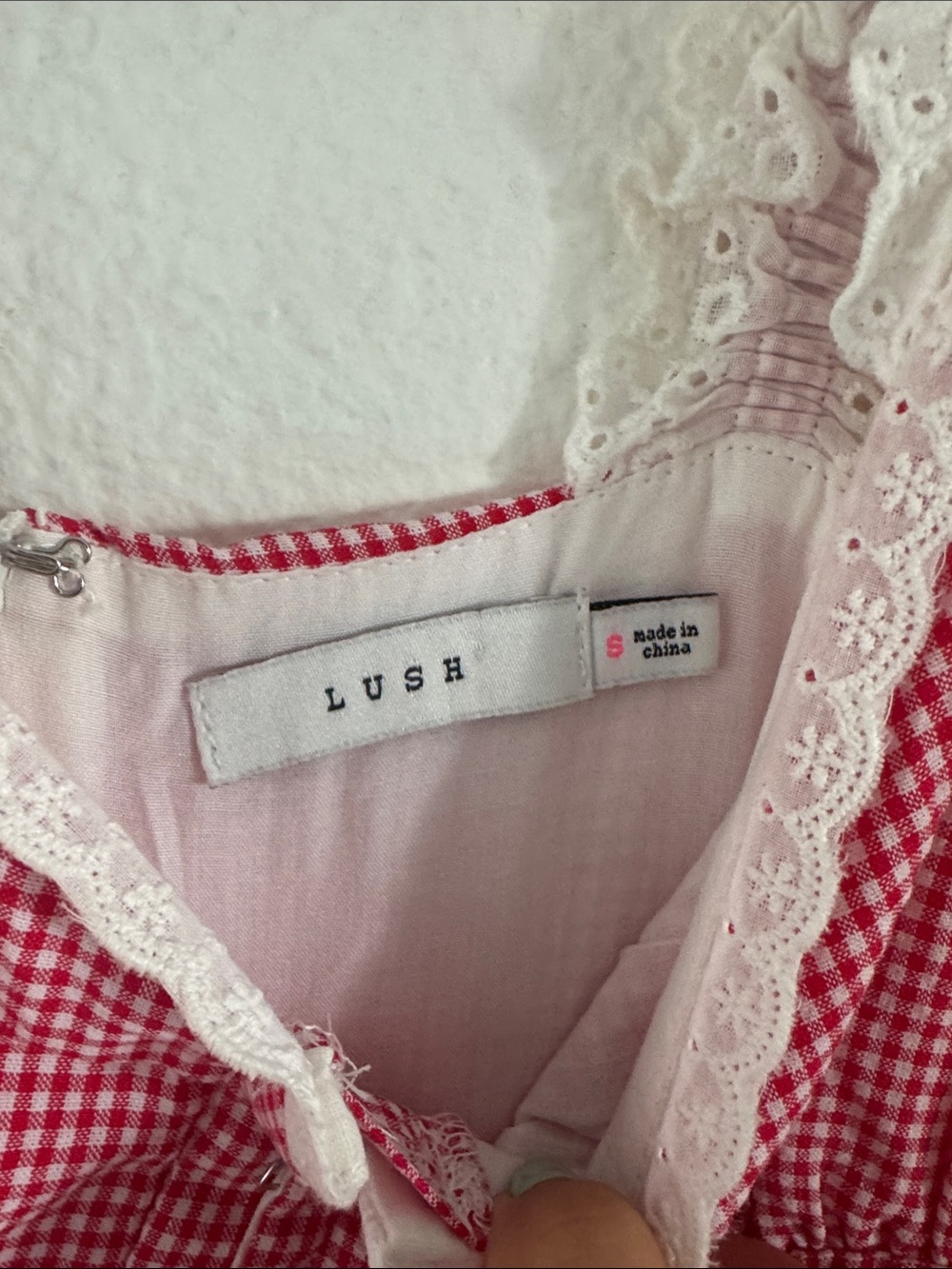 Lush Red Gingham Bodice with White Lace Skirt Dress - Picture 3 of 7
